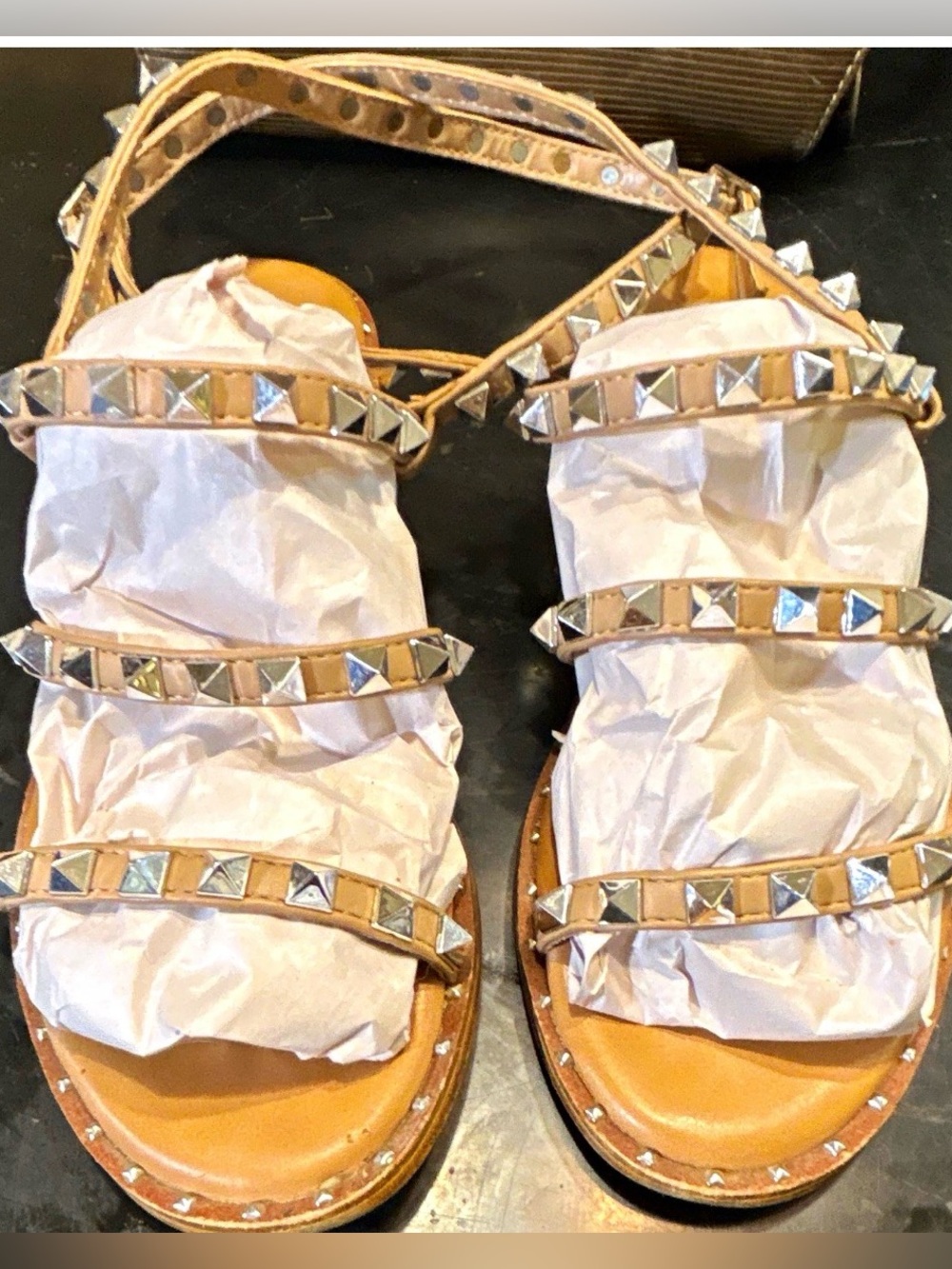 Steve Madden Tan Gladiator Sandals with Silver Studs